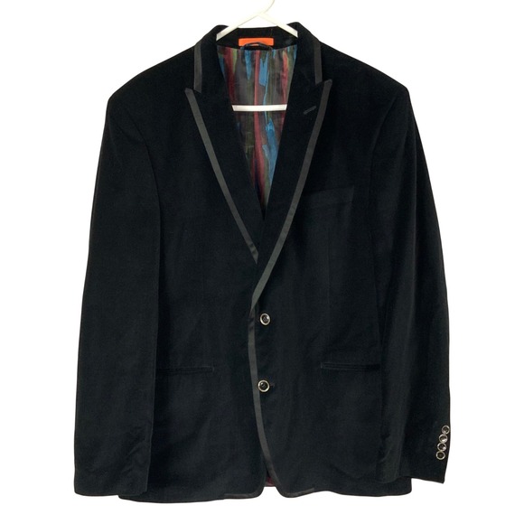 Tallia Black Velvet 2-Button Blazer Slim Fit Sport Coat 44L Satin Trim Lining